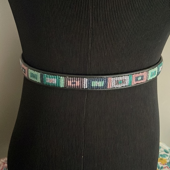 Vintage Brighton Belt southwestern beaded black leather small 28 - Picture 3 of 10
